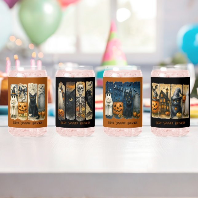 Happy Spooky Halloween Scenes Drinkware Set Can Glass (Insitu (Birthday))