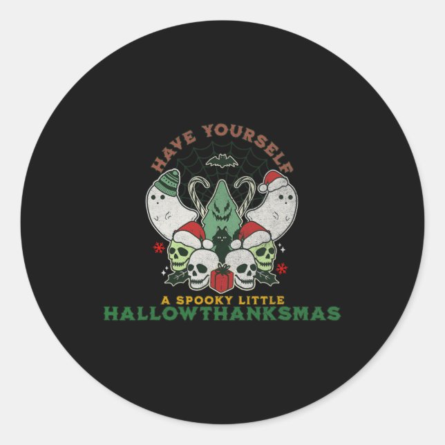 Happy Spooky HallowThanksMas Halloween Christmas F Classic Round Sticker (Front)