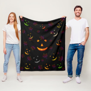 Happy Spooky Jack-O'-lantern Leaves Neon Glow  Fleece Blanket