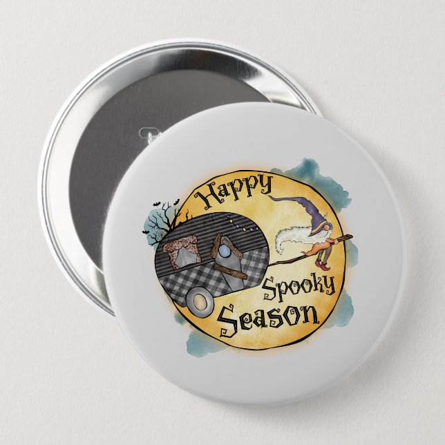 Happy Spooky Season Witch Camper Van 10 Cm Round Badge (Front & Back)