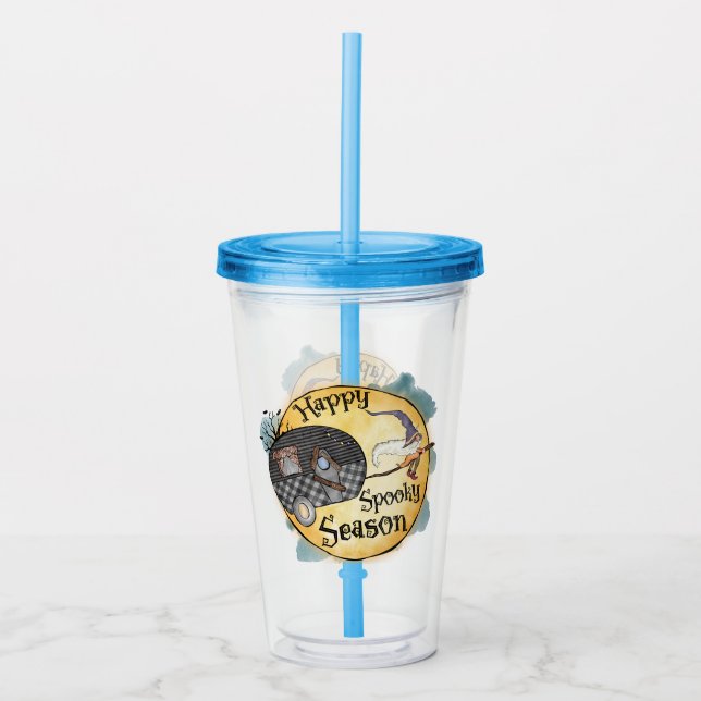 Happy Spooky Season Witch Camper Van Acrylic Tumbler (Front)