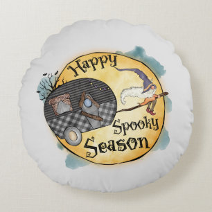Happy Spooky Season Witch Camper Van Round Cushion