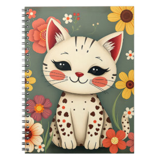 Happy Spotted Kitty with Flowers Notebook