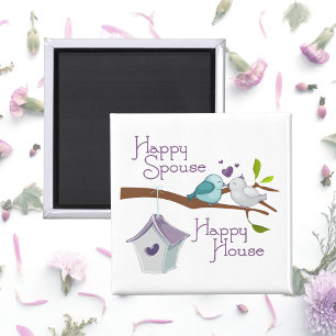 Happy Spouse Happy House, Cartoon Lovebirds Magnet