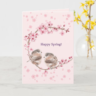 Happy Spring! 桜とかわいいすずめの春のあいさつ♡ Card