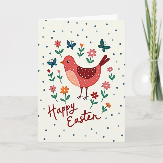 Happy Spring Bird Floral Card (Front)