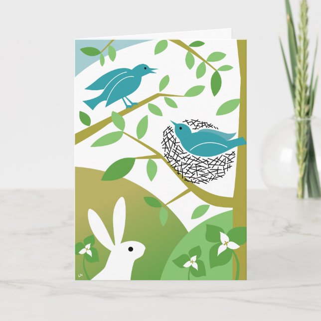 Happy Spring Birds & Bunny Greeting Card (Front)