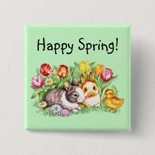 Happy Spring Bunny Chick Tulip Pin - Template
