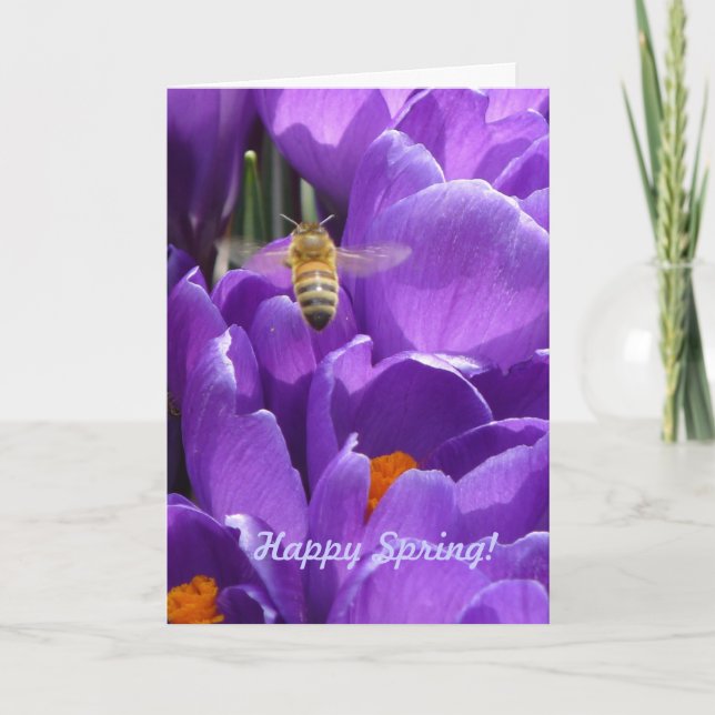 Happy Spring! "Crocuses and Honey Bee" Card (Front)