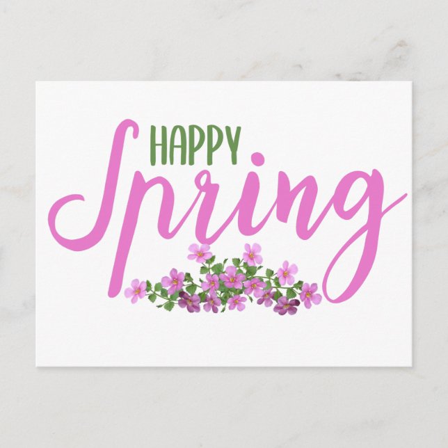 Happy Spring // Cute Spring Flowers Greeting Postcard (Front)