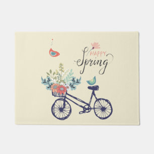 Happy spring design: bicycle, flowers and birds  doormat