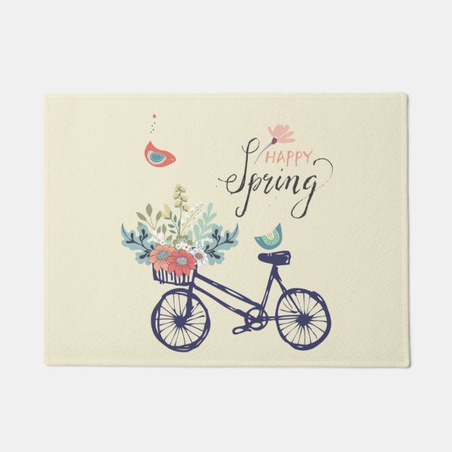 Happy spring design: bicycle, flowers and birds  doormat (Front)