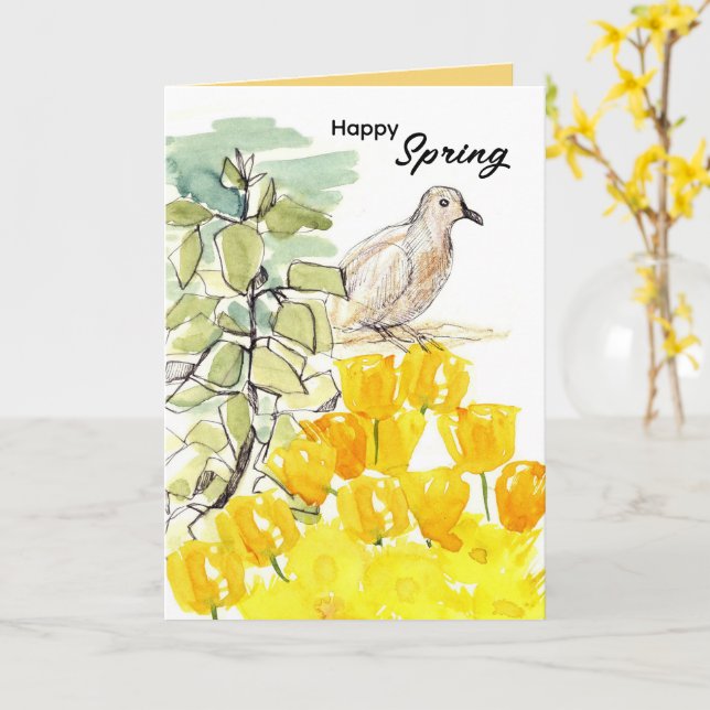 Happy Spring Dove Tree Yellow Wildflowers Card (Yellow Flower)