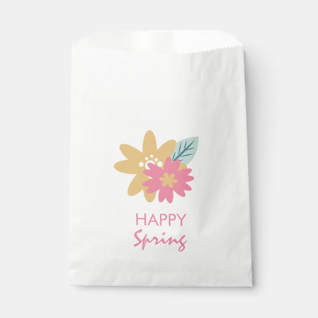 Happy Spring Easter Florals Pink Blue Yellow Favour Bag (Front)