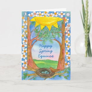 Happy Spring Equinox Robin Birds Nest Sunshine Card