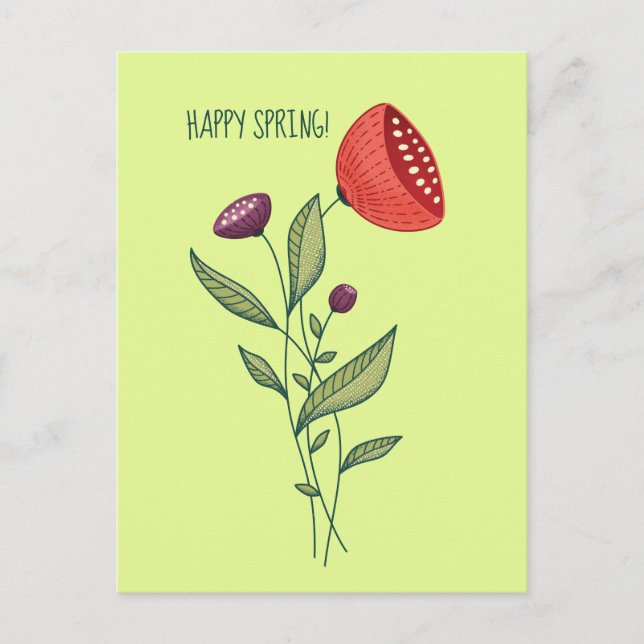 Happy Spring Flower Line Art Postcard (Front)