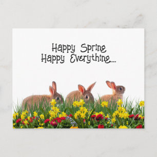 Happy Spring Flowers and Rabbits Postcard