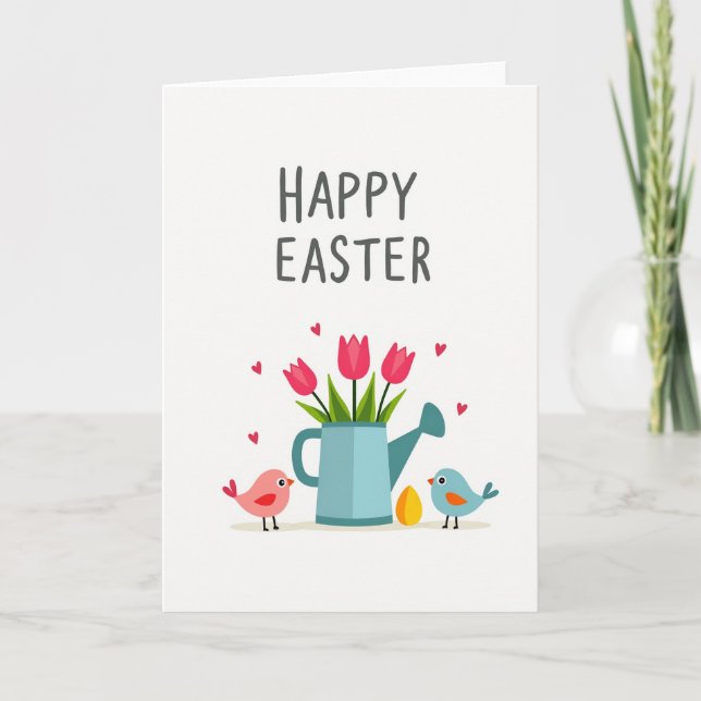 Happy Spring Flowers Bird Egg Card (Front)