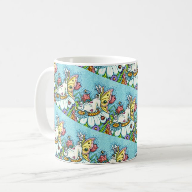 HAPPY SPRING FLUTTERBUN RABBIT, FUNNY BUNNY Repeat Coffee Mug (Front Left)