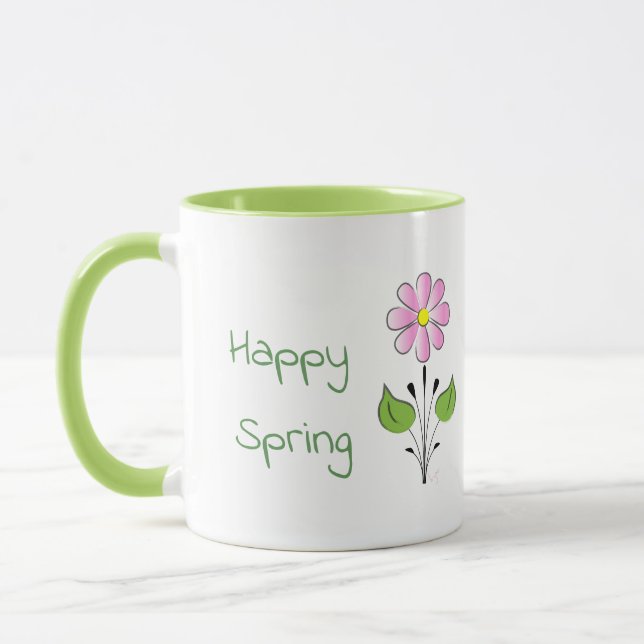 Happy Spring Green Type with Pink Flower Mug (Left)