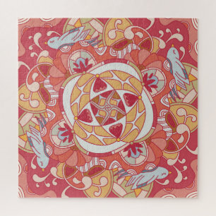 Happy Spring: Joyful Botanical Pink Garden Jigsaw Puzzle