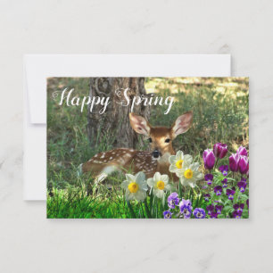 Happy Spring l Deer and Tulips Flat Card