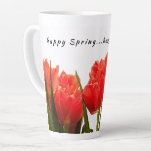 Happy Spring Red Tulip Flower Latte Mug