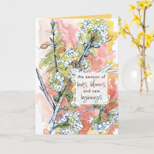 Happy Spring Tree Flowers New Beginnings Blessings Card (Yellow Flower)