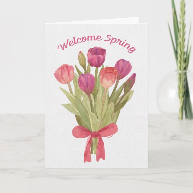 Happy Spring Tulip Bouquet Greeting Card (Front)