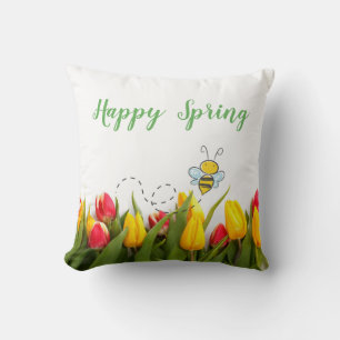 Happy Spring Tulip Flower Holiday Pillow