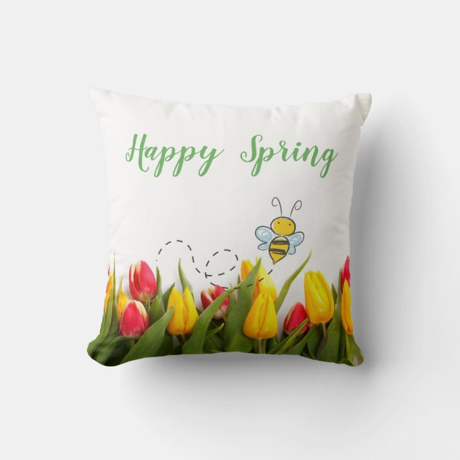 Happy Spring Tulip Flower Holiday Pillow (Front)