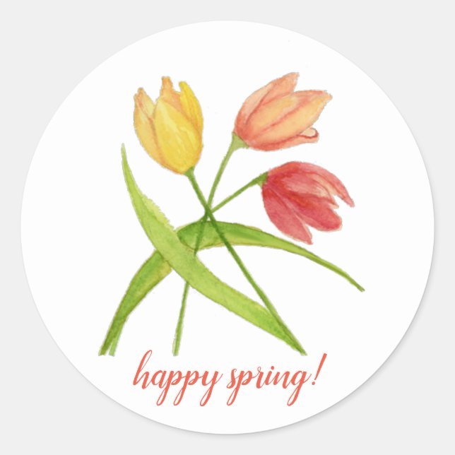Happy Spring Tulips Watercolor sticker (Front)