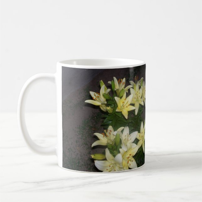 Happy Spring Yellow Lilies Mirrored Photo   Coffee Mug (Left)