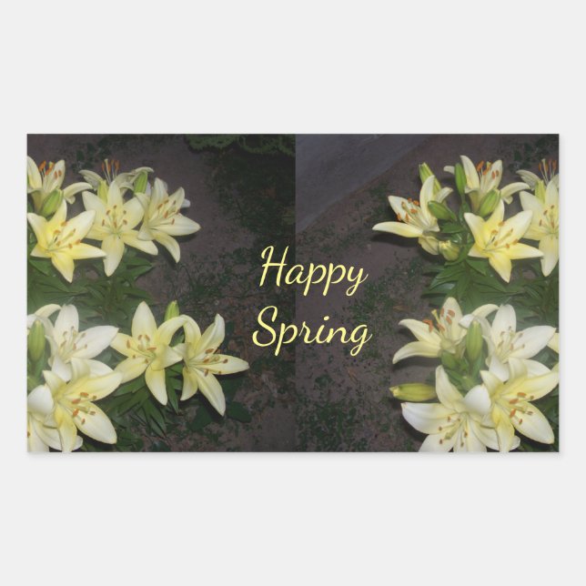 Happy Spring Yellow Lilies on Dark Background Rectangular Sticker (Front)