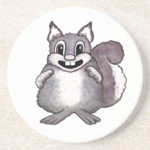Happy Squirrel Cartoon Drawing Coaster