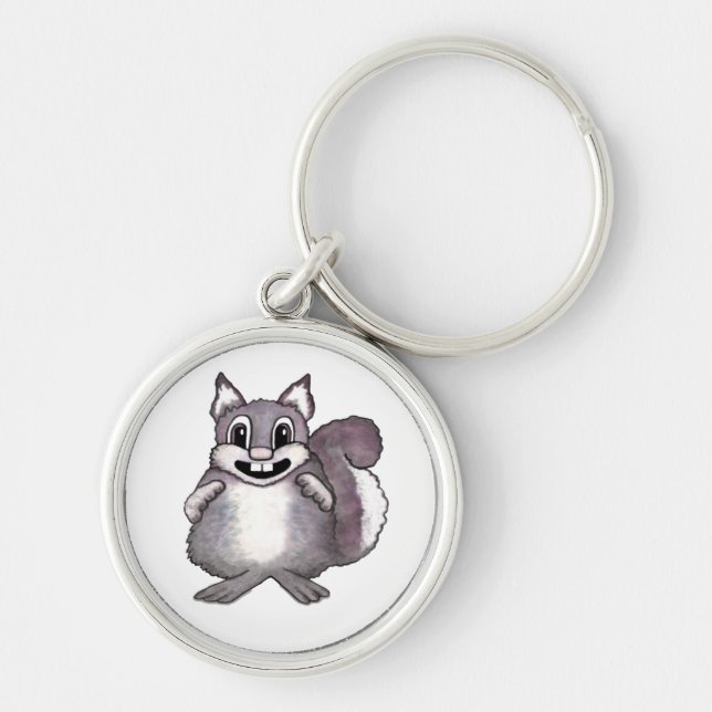Happy Squirrel Cartoon Drawing  Key Ring (Front)