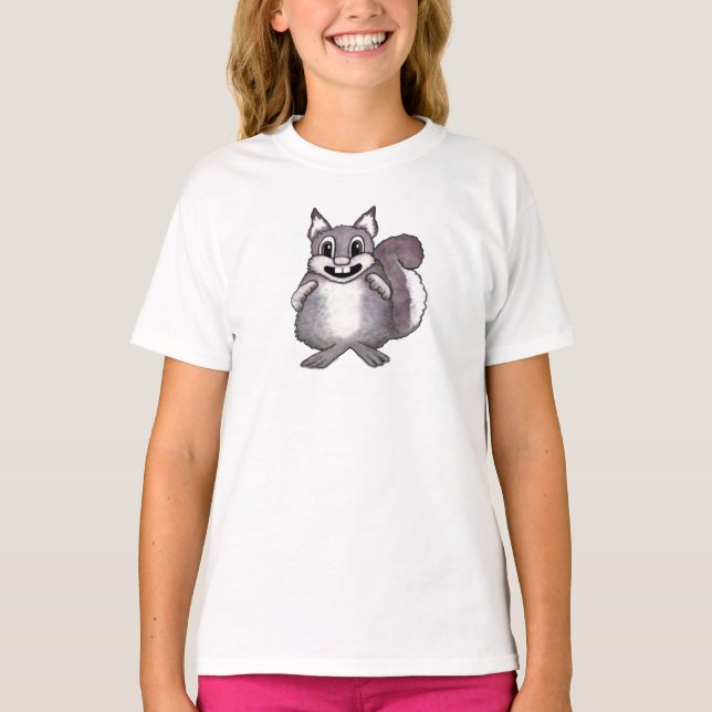 Happy Squirrel Cartoon Drawing  T-Shirt (Front)