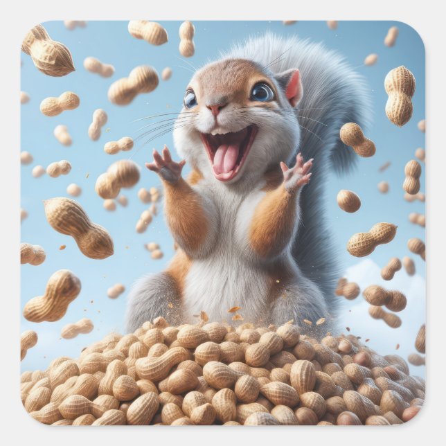 Happy Squirrel In a Pile of Peanut Square Sticker (Front)