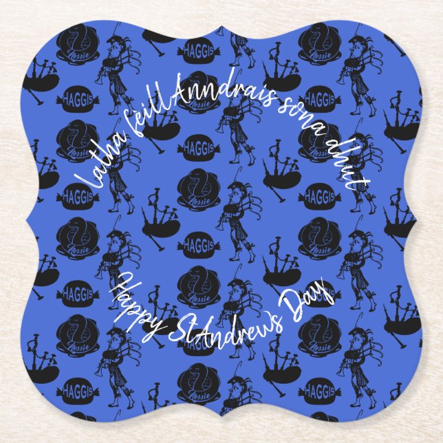 Happy St Andrew Day Haggis Bagpipe Nessie Bracket Paper Coaster (Front)