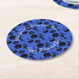 Happy St Andrew Day Haggis Bagpipe Nessie Round Paper Coaster