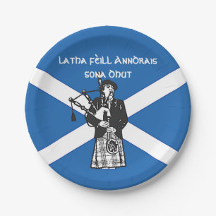 Happy St Andrews Day Flag Bagpiper Small 7" Paper Plate