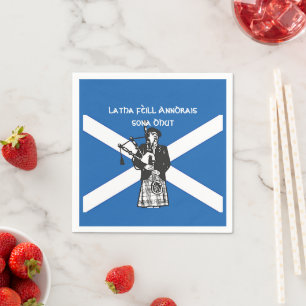 Happy St Andrews Day Flag Bagpiper Small Napkin