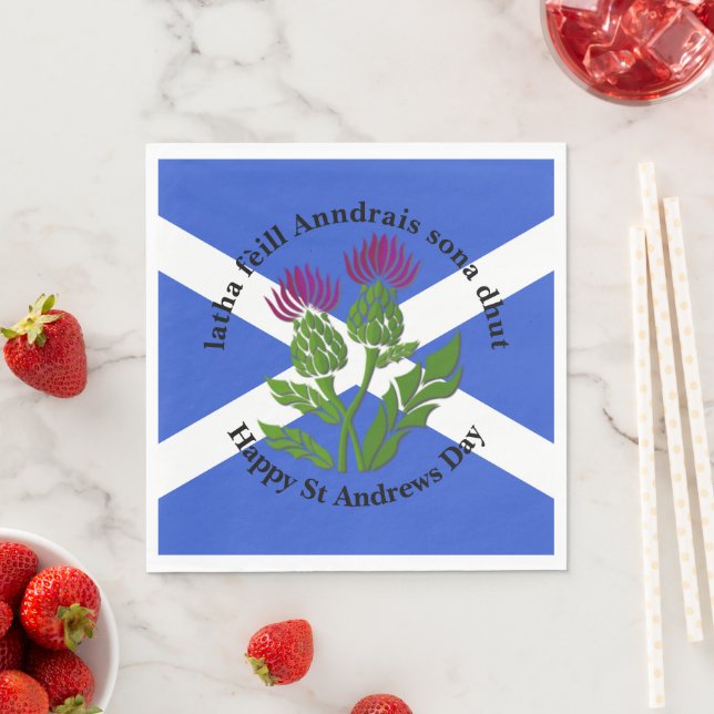 Happy St Andrews Day Flag Thistle Medium Napkin (Insitu)