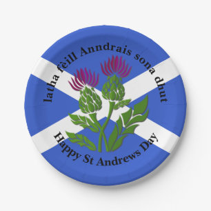 Happy St Andrews Day Flag Thistle Small Paper Plate