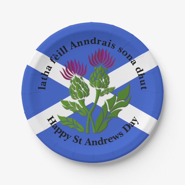 Happy St Andrews Day Flag Thistle Small Paper Plate (Front)