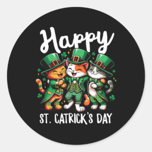 Happy St Catricks Day St Patricks Day Cat Leprecha Classic Round Sticker