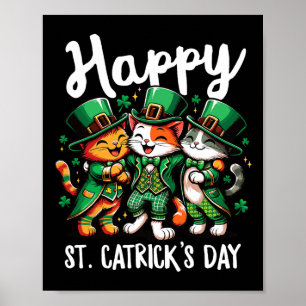 Happy St Catricks Day St Patricks Day Cat Leprecha Poster