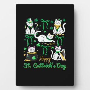 Happy St Cattrick's Day Coquette Bow Cat St Patric Plaque
