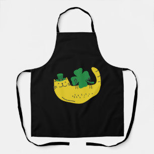 Happy St Cattys Day Catricks Funny Leprechaun Cat Apron
