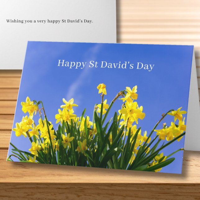Happy St David’s Day Daffodils Welsh Greeting Card (Personalize message inside card, you can also edit Greeting on front if you wish)